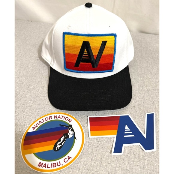 Aviator Nation Accessories - Aviator Nation Black & White LOGO RAINBOW VINTAGE LOW RISE TWILL TRUCKER HAT NWT